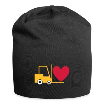 ★ Designfarben änderbar ★ Gabelstapler mit Herz - Jersey-Beanie - Schwarz - Vorne
