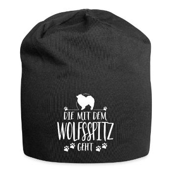 DIE MIT WOLFSSPITZ GEHT Hundespruch Hunde - Jersey-Beanie - Schwarz - Vorne