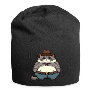 Gros chat cowboy - Bonnet en jersey - noir - Devant