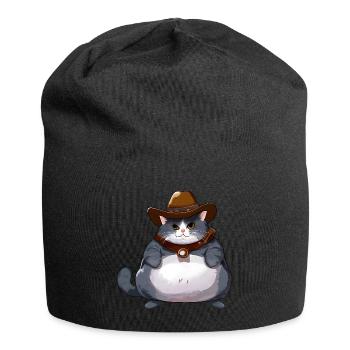 Gros chat cowboy - Bonnet en jersey - noir - Devant
