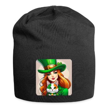 Leprechaun de la Saint-Patrick avec chat - Bonnet en jersey - noir - Devant