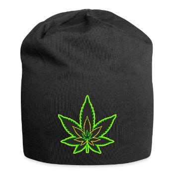 Cannabisblatt - Hanfblatt - Marihuana - Jersey-Beanie - Schwarz - Vorne