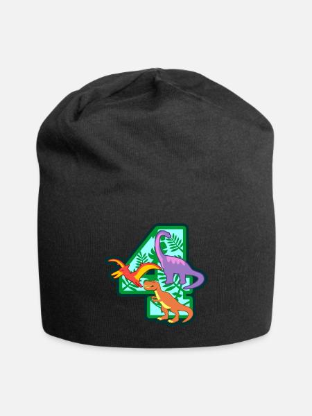 Dinosaurier 4. Geburtstagsparty Nummer 4 - 4 Jahre - Jersey-Beanie - Schwarz