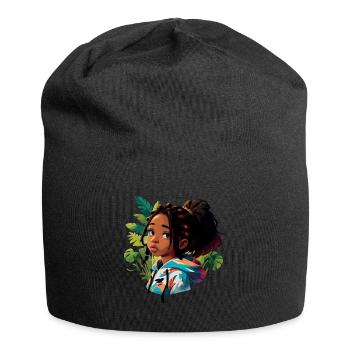 Girl with Dreads in colorful Hoodie - Jersey Beanie - black - Front