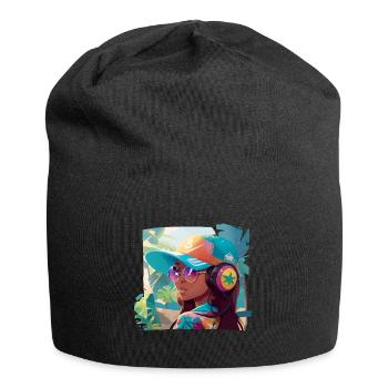 Fille avec des écouteurs - Bonnet en jersey - noir - Devant
