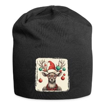 Renne avec boules de Noël et chapeau - Bonnet en jersey - noir - Devant