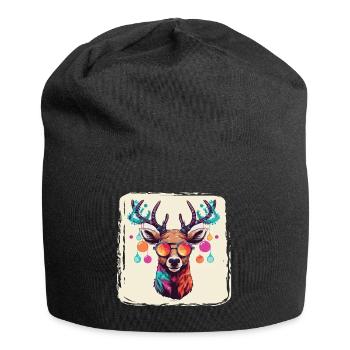 Renne avec boules de Noël et chapeau - Bonnet en jersey - noir - Devant