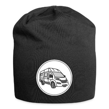 Camping van / van in round white logo - Jersey Beanie - black - Front