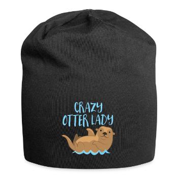 Dame de loutre folle avec une loutre mignonne à l'arrière - Bonnet en jersey - noir - Devant