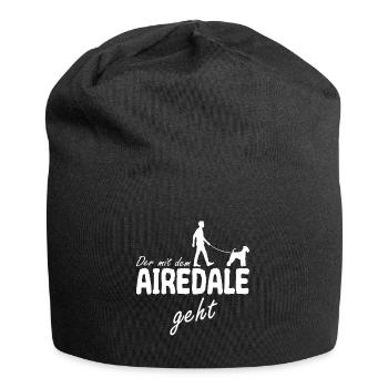 Airedale Terrier Der mit dem Gassi geht Spruch - Jersey-Beanie - Schwarz - Vorne