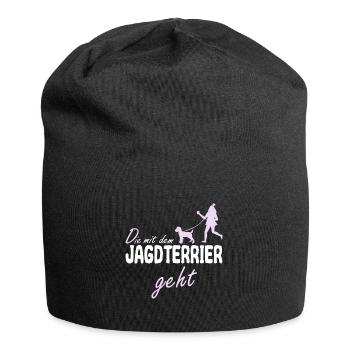 Deutscher Jagdterrier Mama Die mit dem Geht Spruch - Jersey-Beanie - Schwarz - Vorne
