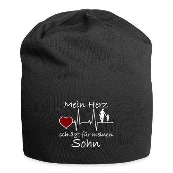 Vater und Sohn Herzschlag mit Spruch Niedlich - Jersey-Beanie - Schwarz - Vorne