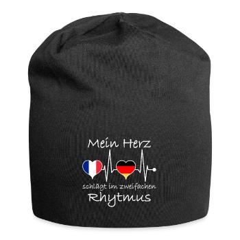 Frankreich Deutschland Flagge Herzschlag - Jersey-Beanie - Schwarz - Vorne