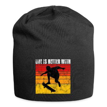 life is better on my skateboard skate skateboarder - Jersey Beanie - black - Front