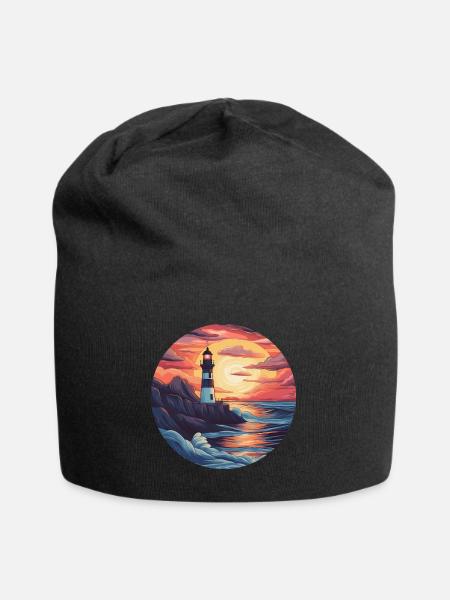 Nordsee Leuchtturm bei Sonnenuntergang - - Jersey-Beanie - Schwarz