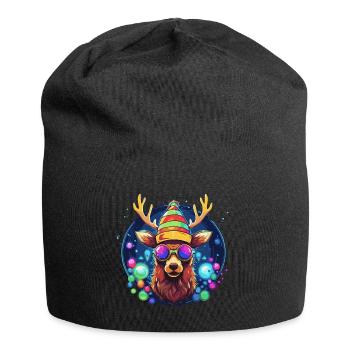 Renne avec boules de Noël et chapeau - Bonnet en jersey - noir - Devant