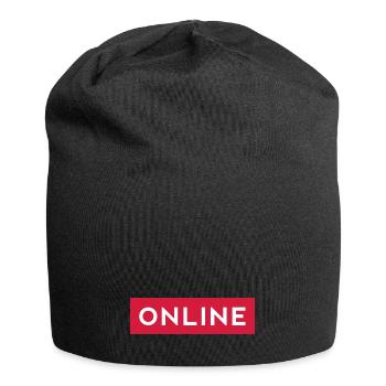 Online - Statement auf rotem Banner - Jersey-Beanie - Schwarz - Vorne