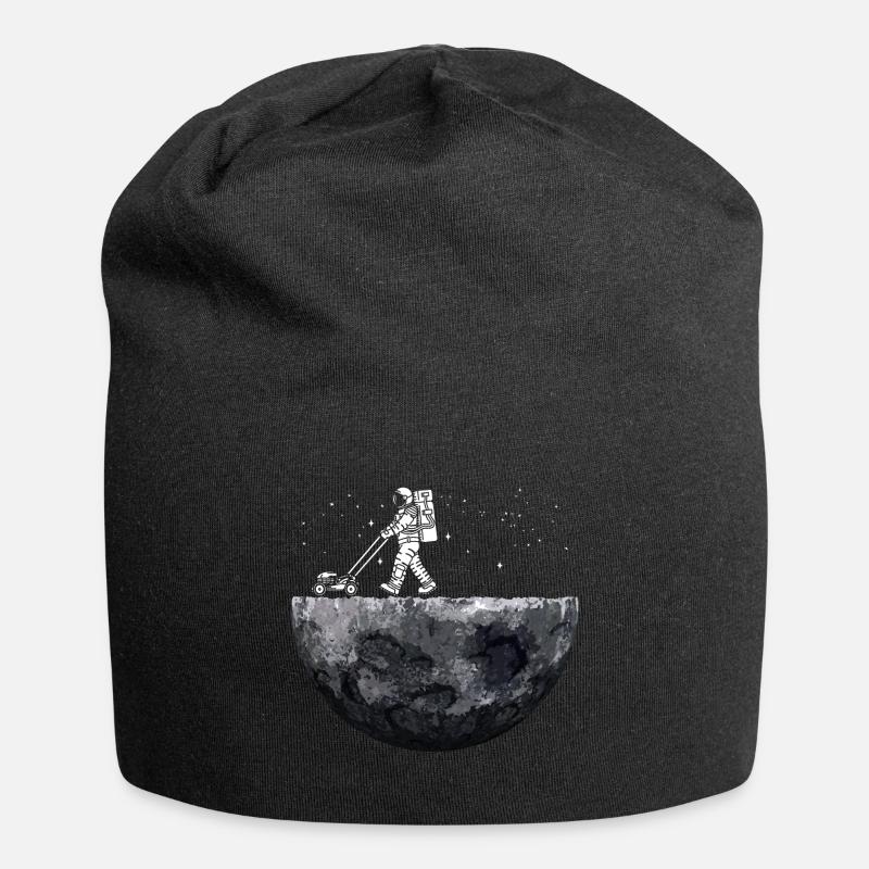 Space Astronauts Mowing Lawn - Jersey Beanie - black