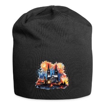 Happy New Year with fireworks in Cologne - Jersey Beanie - black - Front