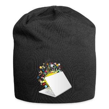 Un ordinateur portable à moitié ouvert avec beaucoup de symboles - Bonnet en jersey - noir - Devant