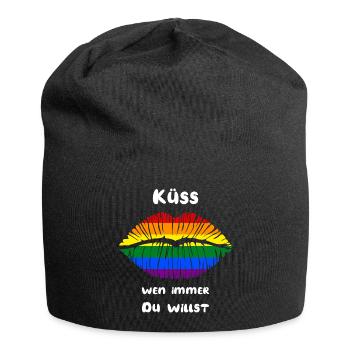 Küss wen immer Du willst Pride Regenbogen Kussmund - Jersey-Beanie - Schwarz - Vorne