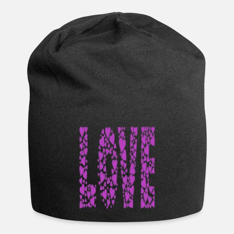 Lila-Herzen-LOVE - Jersey-Beanie - Schwarz
