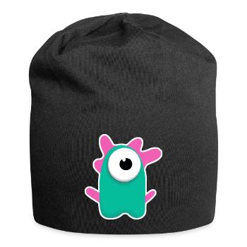 Cute Turquoise Cyclops | Funny Pink Monster - Jersey Beanie - black - Front