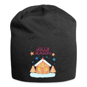 Gingerbread house in the snow: Merry Christmas - Jersey Beanie - black - Front