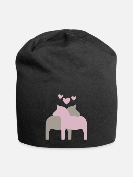 Dalapferd Herzen skandinavisch Weihnachten Liebe - Jersey-Beanie - Schwarz