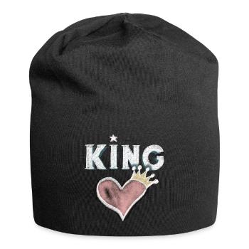 Herz König Geschenk Liebe Krone Kreide Zeichnng - Jersey-Beanie - Schwarz - Vorne