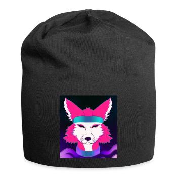 Kitsun Vaporwave Japanische Kami Vaporwave Kitsune - Jersey-Beanie - Schwarz - Vorne