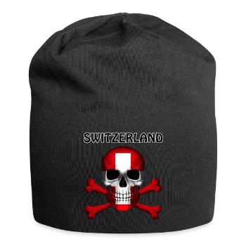 Skull Jolly Roger Pirate Flag Switzerland R6Z - Jersey Beanie - black - Front