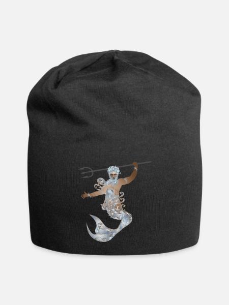 geheimnisvoller Wassermann mit Dreizack und Flosse - Jersey-Beanie - Schwarz