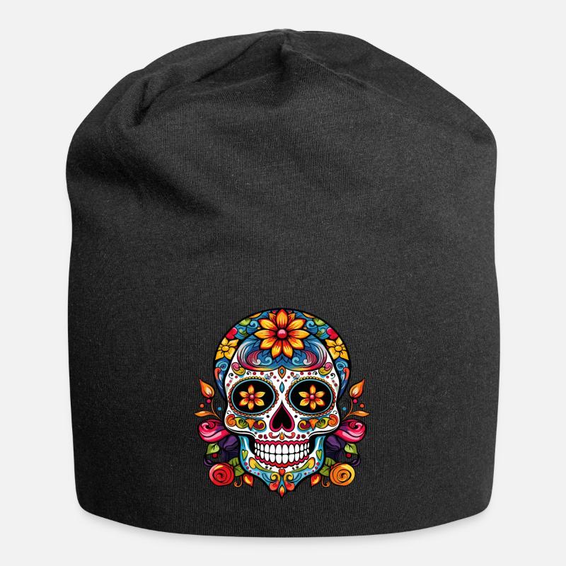 Mexican sugar skull - Jersey Beanie - black