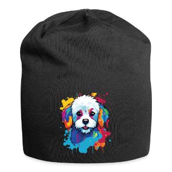 Un portrait de chien de la race Bichon pop art - Bonnet en jersey - noir - Devant