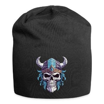 Totenkopf mit Wikingerhelm - Jersey-Beanie - Schwarz - Vorne