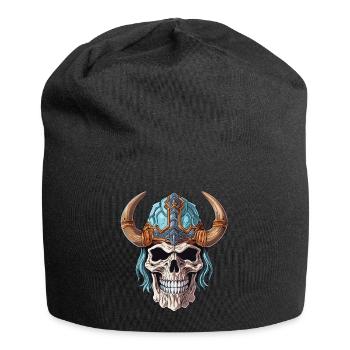 Wikingerschädel, nordische Mythologie - Jersey-Beanie - Schwarz - Vorne