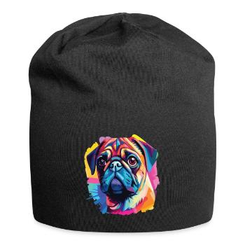 Ein Hundeporträt der Mopsrasse Pop Art - Jersey-Beanie - Schwarz - Vorne