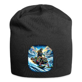A colorful snowmobile in a mountainous landscape - Jersey Beanie - black - Front