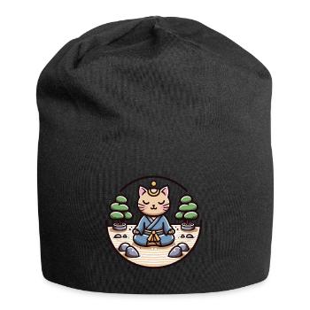 Ruhige Samurai-Katze in einem Zen-Garten - Jersey-Beanie - Schwarz - Vorne
