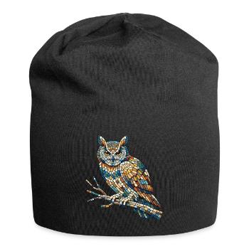 Portrait of an owl on a mosaic branch - Jersey Beanie - black - Front