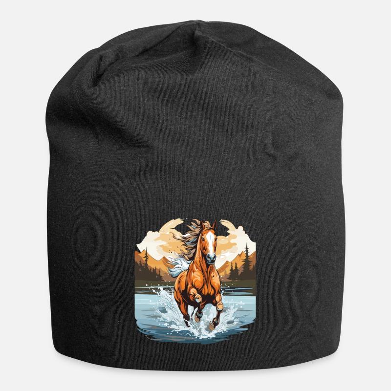 Cheval qui galope dans une rivière - Bonnet en jersey - noir