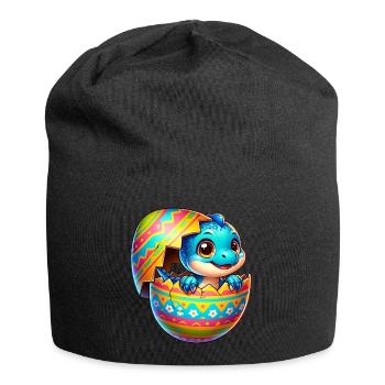 Easter Egg Dino T-Rex Slip Colorful Cartoon - Jersey Beanie - black - Front