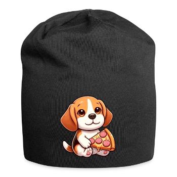 Beagle Dog Salami Pizza Indulgence - Jersey Beanie - black - Front