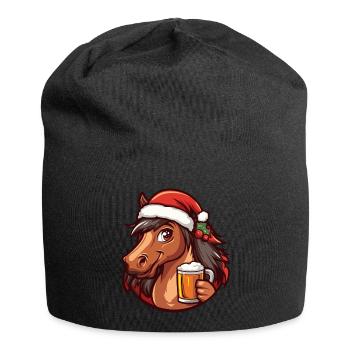 Cheval Noël Bière Drôle - Bonnet en jersey - noir - Devant
