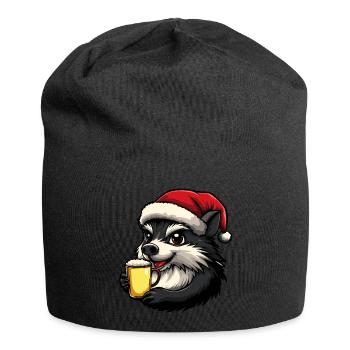 hérisson Noël bière drôle - Bonnet en jersey - noir - Devant