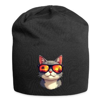 A cat wearing sunglasses - Jersey Beanie - black - Front