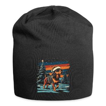Dackel mit Weihnachtsmütze und Sonnenbrille - Jersey-Beanie - Schwarz - Vorne