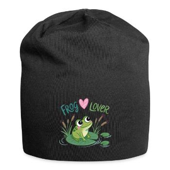 Verliebter Frosch auf Seerose - Jersey-Beanie - Schwarz - Vorne