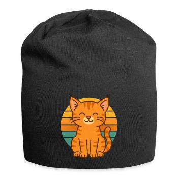 Retro Cat Vibes - Jersey-Beanie - Schwarz - Vorne